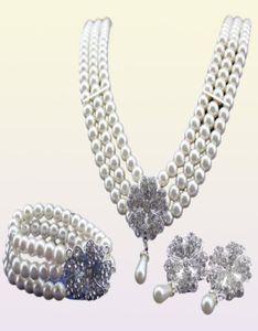 Rhodium Silver Tone Ivorycream Жемчужные свадебные ювелирные украшения для свадебного ожерелья и серьги Sets8663743