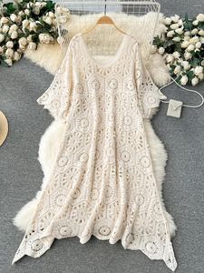 Платья для вечеринок Bohemian Beach Style Summer Dress для женщин Crochet Hollow Out O-образный вырезка для половины рукава женщина Vestidos de Mujer Drop