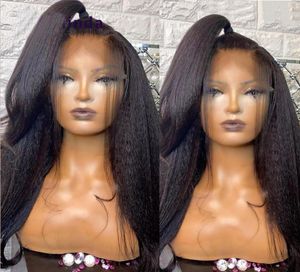 Peruca de renda frontal yaki 38 polegadas de profundidade Parte longa peruca reta de peruca de cosplay preto natural para mulheres negras 180Dnsiosidade5230969