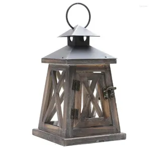 Candele in legno rustico Porta appesa alla lanterna decorativa decorativa per legno in ferro battuto all'aperto interno