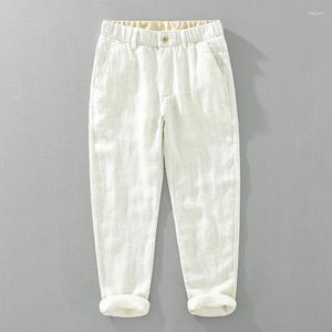 Calça masculina 2024 spring linen harem homens de cor sólida casual calças respiráveis e respiráveis