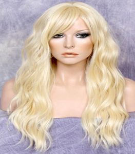 Long Beach Wavy Loira Pale Full Wig Heat Ok Camas de cabelo Bangs peruca FBW 6138594297