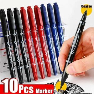 Marcadores 5/10 peças de canetas de marcação permanente de ponta dupla pontiagem preta/azul/óleo de marca