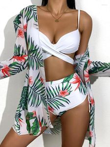 Women's Swimwear ZAFILLE High Waisted Swimsuit 3 Piece Bikini Set Women 2024 Push Up Tropical Cover Beachwear