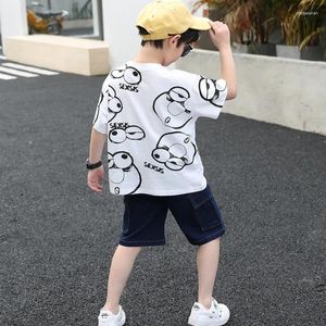 Kleidung Sets Cartoon Boys Baumwoll Sommer 2024 Mode O-Neck lose T-Shirt Jeans 2 Stück Kinderanzug 110-160