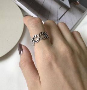 Корейский стиль S925 Серебряное серебро с отверстиями сетки с открытым антикварным винтажным кольцом кольцо кольца