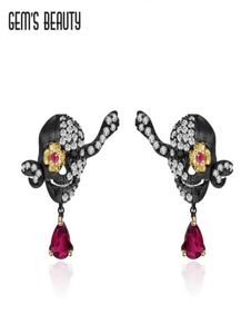 Charm GEMS BEAUTY Halloween Skull Ear Studs Earrings 100 Real 925 Sterling Silver Lab Ruby Minority Design Original Fine Jewelry 2967356