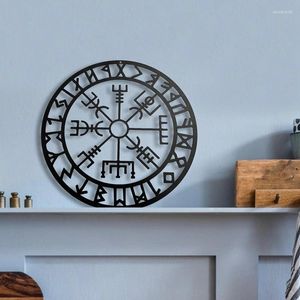 装飾的な置物感情メタルウォールアートバイキング装飾北欧神話Vegvisir Runes and Symbolsホームインテリア装飾