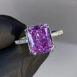 Pierścienie klastrowe promieniowanie krojenia kwadratowy fioletowy kryształ ametyst szlachetny dla kobiet bling princess palców