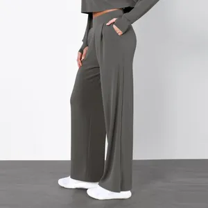 Women's Pants Straight Suit Trousers Wide Leg Soild Business Work For Fine Woman High Elastic Waisted Long Pant