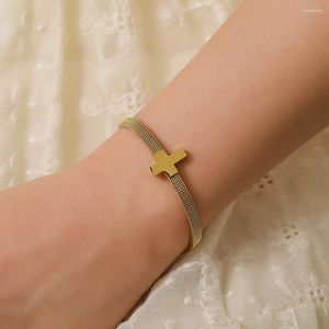 Link Bracelets 5Pcs Stainless Steel Cross Couples Knit Wristbands For Women Man Personality Bangle Simple Bracelet Jewelry Gift