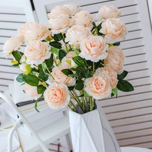 5 Pack 3 Head Champagne European Rose Peony Artificial Flower Fake Flowers for Home Garden Wedding Celebration Party Decoration 240429