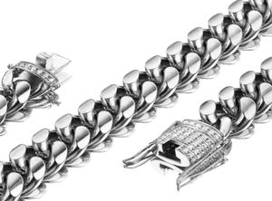 Catene di colori argento uomini a collegamento cubano a catena bianca da 14 mm in acciaio inossidabile in acciaio inossidabile o bracciale con girocollo diamantato 7530quot5327922