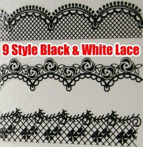 18st Black White Lace Nail Art Water Decals Transfers Decal Nail Art Wrap Wraps Sexig strip tatuering för Natural False 5387361