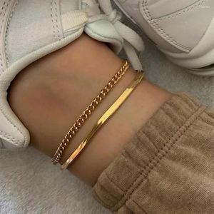 Anklets Classic Cuban Snake Flat Chain Women Anklet Stainless Steel Summer Beach Gold Color Foot Bracelet For Jewelry Gift