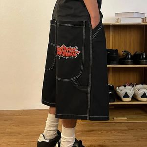 European and American high street men shorts skateboard pants pattern embroidery couple hiphop hip hop denim shorts 240426