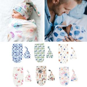 Blankets 2Pcs/Set Born Fashion Baby Swaddle Blanket Infant Boys Girls Sleeping Bag Muslin Wrap Hat Set Accessories