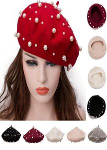 Womens Classic Winter Woll gestrickte Hüte Baggy Caps Mode Sweet Pearl French Künstler Baskenkappe Y915304747