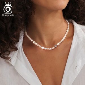 ORSA JEWELS Handpicked 925 Sterling Silver Choker Necklace with 557mm Handmade Freashwater Baroque Pearl Chain for Women GPN70 240425