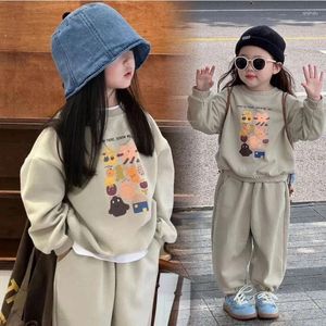 Giyim Setleri Bebek Sevimli Çocuk Yuvarlak Boyun Sıradan Moda İnce İki Parçalı Kızlar Spor Baskı Kazak Sweater Sweater Sweater Sweat