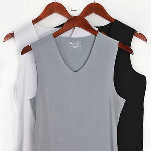 3Pcs Men Tank Tops Underwear For Mens Vest Undershirt Transparent Shirts Male Bodyshaper Fitness Wrestling Singlets silk V Neck 240418