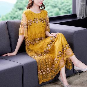 Abiti da festa donne da donna ricami blu di seta casual vestito lungo estate boho elegante lussuoso lusso 2024 Caratteristiche di moda coreana di