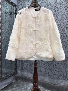Женские куртки Lingzhiwu Китайский стиль пальто 2024 Весенняя женская вышивка O-образной одежды.