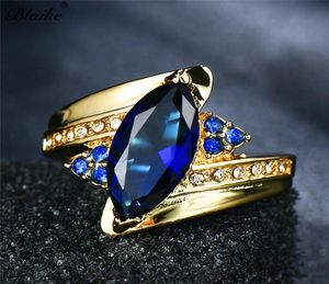 Anéis de casamento blaike retro azul escuro de zircônia cúbica noivado do anel de dedo para mulheres joias de moda de birthstone de ouro amarelo -ouro1385606