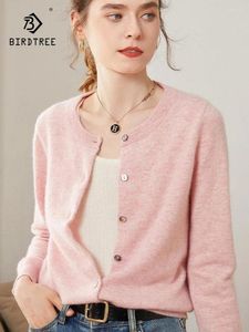 Women's Knits BirdTree 35% Cashmere 65% Wool Classic Cardigan Loose Fitting Solid Sweater 2024 Spring Autumn Knitted Tops T41699QC