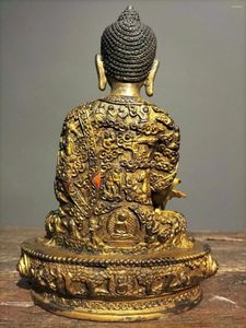 Decorative Figurines 8.5'' Bronze Gild Buddhism Temple Sakyamuni Buddha Statue