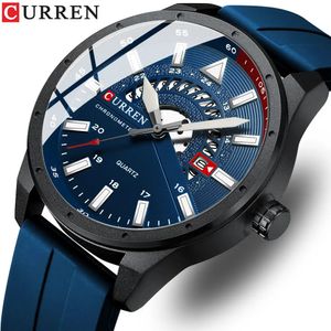 Curren Fashion Men Watch Top Brand Luxury Waterproof Sport Mens Watches Silicone Automatic Date Military Wristwatch 240426