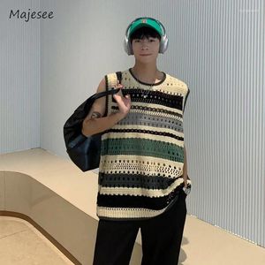 Men's Vests Sweater Vest Men Summer Japanese Style Daily High Street Cozy O-neck All-match Sleeveless Chic Schoolboys Breathable Fancy