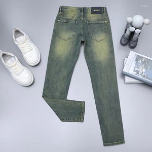 Jeans masculinos Ly Fashion Designer Men Retro Verde Azul Slim Fit Ripped Boutshers Troushers Vintage Casual Cotton Jeants HOMBRE