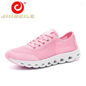 Tênis de corrida jinbeile ao ar livre feminino lace up up tênis leves esportes de malha de verão água