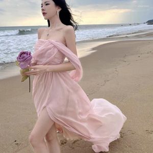 Casual Dresses 2024 Summer Sweetheart Plunge Split Dress Fairy Super Seaside Travel Holiday Beach