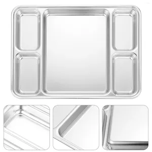 Geschirrsets Sets Dinnerteller Portion Control Plate Edelstahl geteilt 6 Fächer Retangular Metall Lunchablage Home