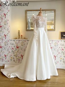 Abiti da sposa a una linea a maniche lunghe illuse a maniche lunghe con appliques da sposa con pizzo da sposa da sposa da sposa