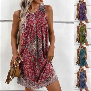 Spring And Summer Womens Sleeve Printed Ethnic Fashion Dress