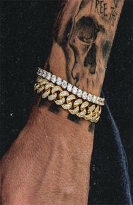 12mm tjockt tungt CZ Hip Hop -smycken Miami Cuban Link Chain Tennis Armband Gold Silver Rosegold Colors7292794