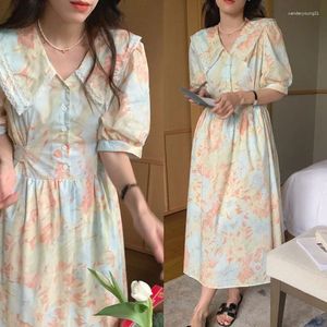 Vestidos de festa Maxi for Women Summer 2024 Pintura a óleo Girl Girl Double Lace Dollar Collar Gentle Floral Caist Dress Sweetshirts