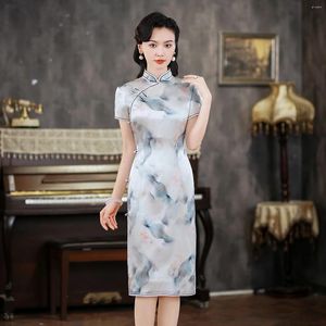 エスニック服高品質の本物のシルクQipao Cheongsamトップスカートバンケットドレス芸術的修正バージョンレトロハイエンドデイリーシースウェア