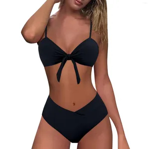 Women's Swimwear String Bikini Top With Padding Two Swimsuit High Waisted Sets Bow Bathing Suits Rhinestone Set