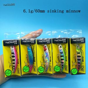 Tsurinoya 5pcs DW67 Мини -тонущая приманка Minnow 6.1G/60 мм 12Colors 3D Eye Crankbait Триплый крючок Рыбалка 240428