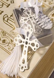 20pcs Design especial Silver Stainless Steel Cross Bookmark para casamento de chá de chá de bebê Favory Favor Presente CS0028002322