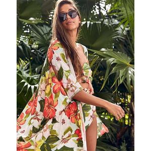 Kvinnors badkläder Beach Wear Print Bikini badkläder Kvinnor Wrap Kirt Swimsuit Hög midja 2024 Täck upp sexig Sarong Plage Beach Wear Bathing Suit