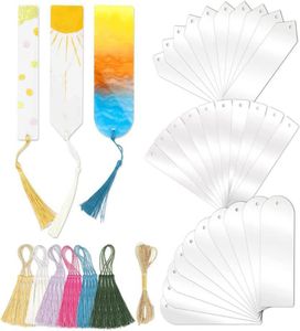 Chaves -marcadores retângulo de acrílico transparente com borlas coloridas em branco Os marcos transparentes em massa Ornamentos DIY CraftsKeyChains K5327272