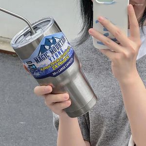 Water Bottles Insulated Ice Cup Capacity Stainless Steel Insulation Tumbler With Straw For Drinks 900ml Office Outdoor Use
