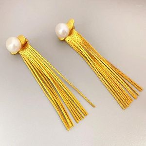 Stift Ohrringe Imitation Perle Long Hangle für Frauen Modekette Quasten Tropfen Ohrring Vintage Gold Farbe Brincos Schmuck Geschenk