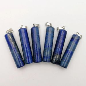 Pendant Necklaces Fashion Natural Lapis Lazuli Stone Circular Column For Necklace Earring Jewelry Accessories Wholesale 8pcs