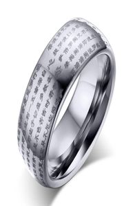 Alyans kazınmış Çin Budist karakteri Tungsten Karbür Yüzük Erkek ve Kadın Dinleri Şanslı Jewelry7576231